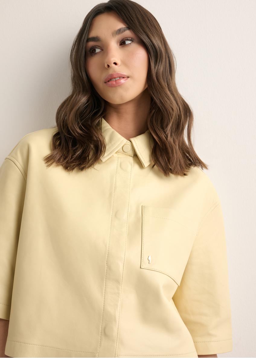 Short light yellow leather women's shirt KOSDS-0005-2A(W26)