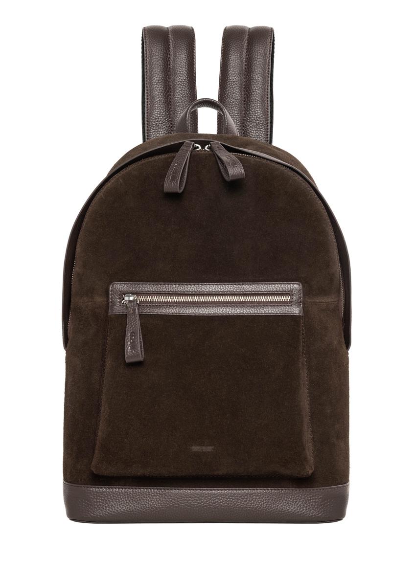 Men's dark brown suede backpack TORMS-0539-1I(Z26), front product view on white background.