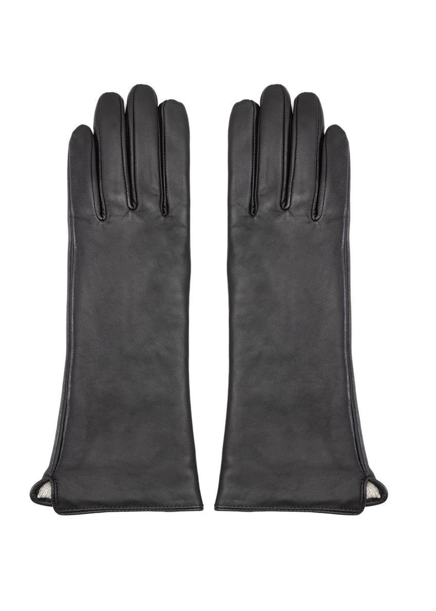 Long black leather women's gloves REKDS-0082A-99(Z26)