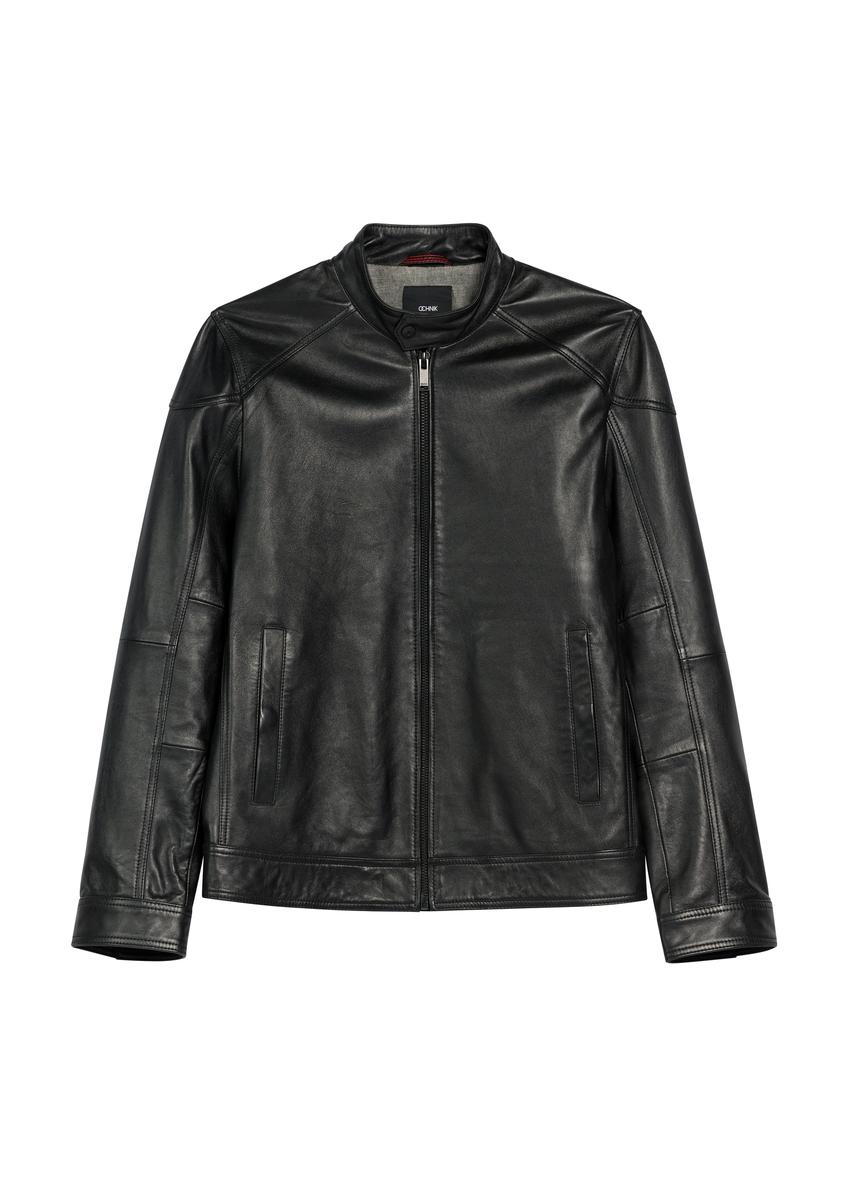 Men's leather jacket with stand-up collar KURMS-0301-99(W26)