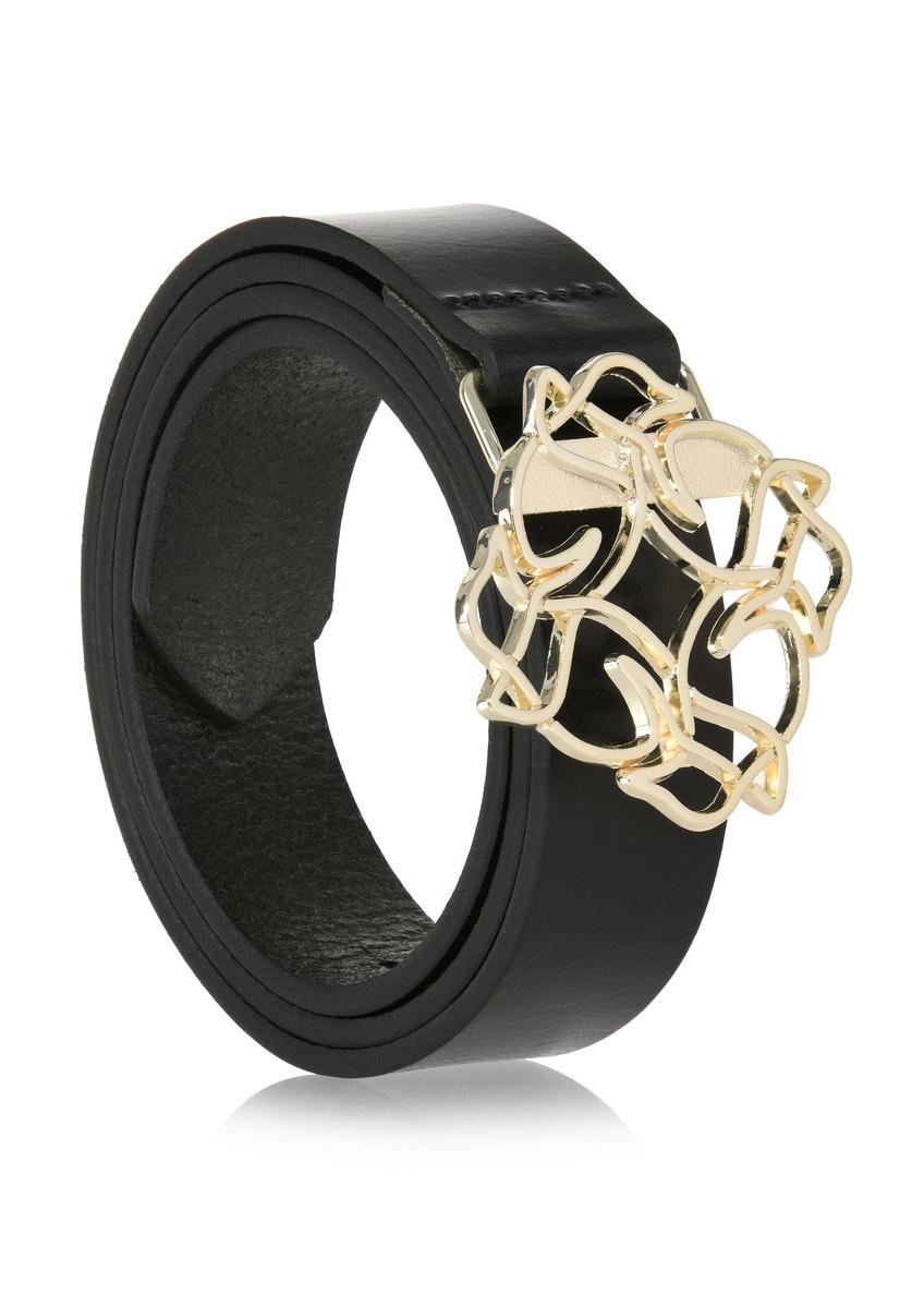 Women's black leather belt with decorative buckle PASDS-0305-99(Z25)