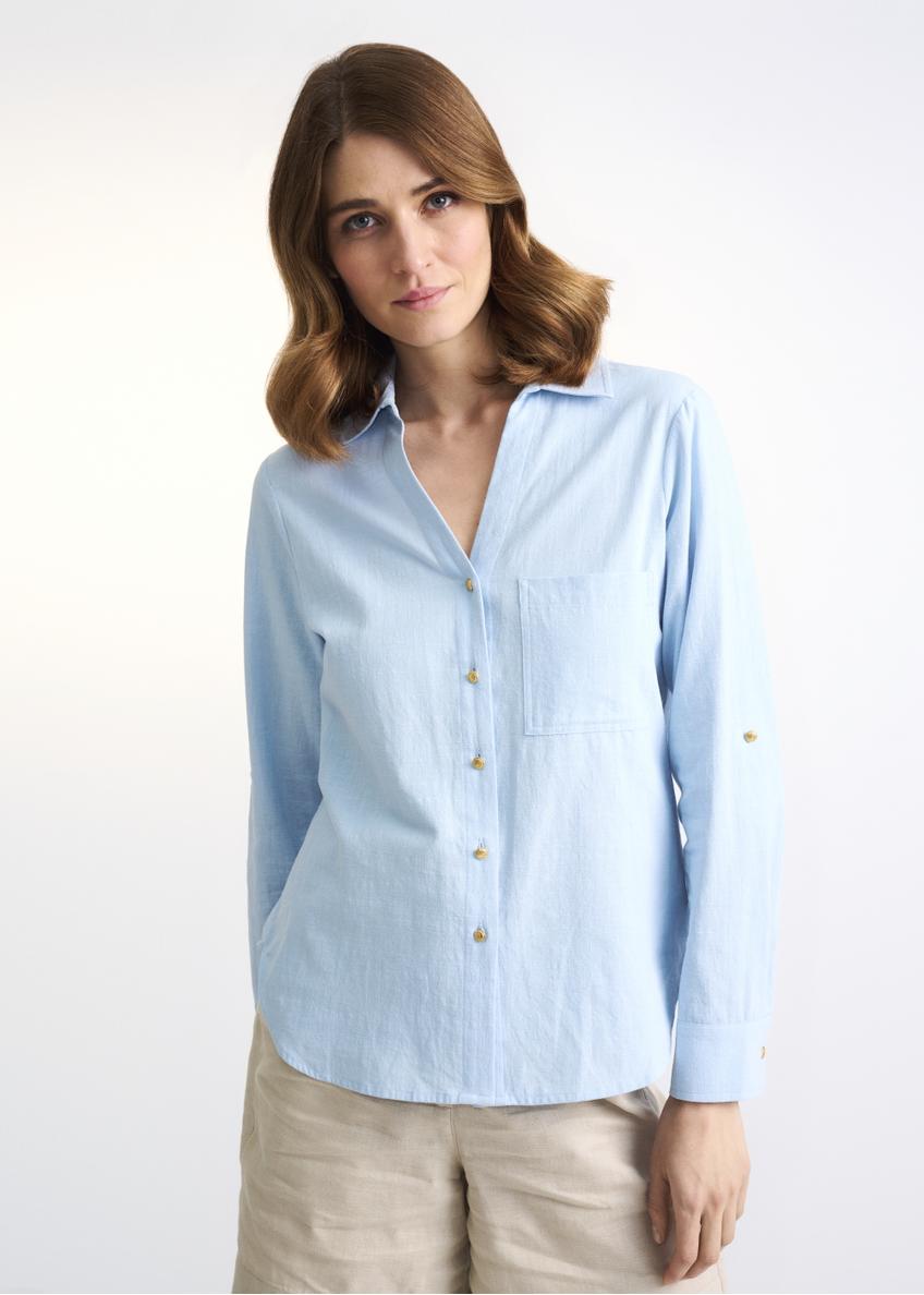 Blue cotton shirt for women KOSDT-0092-62(W22)-01