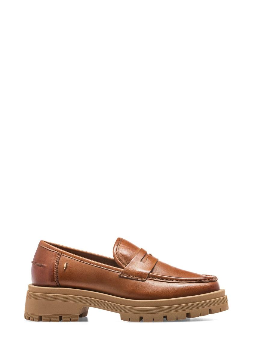 Cognac leather platform loafers BUTYD-1069-1F(W26)