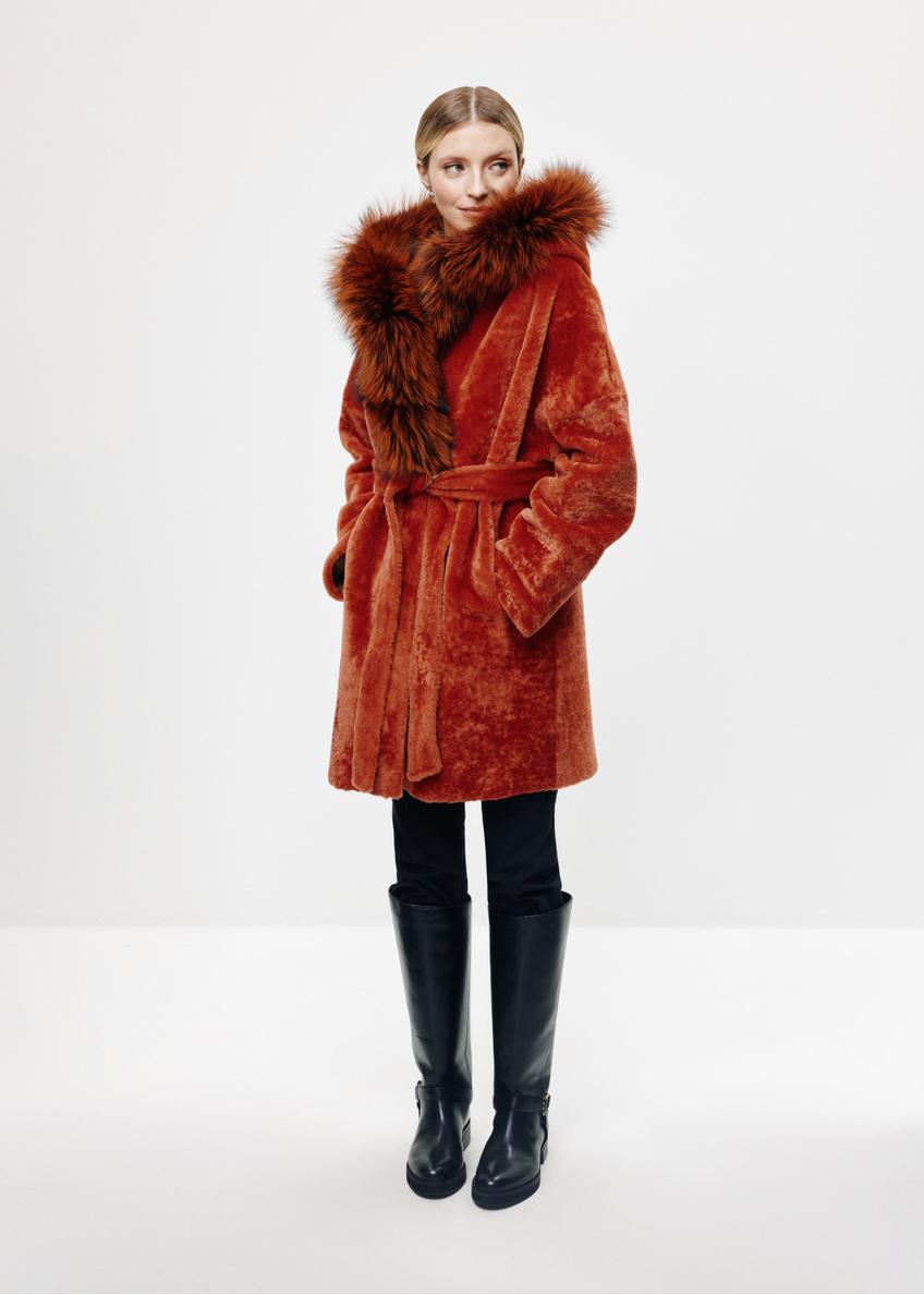 Leather double-sided orange women's sheepskin coat KOZDS-0083-1672(Z24)