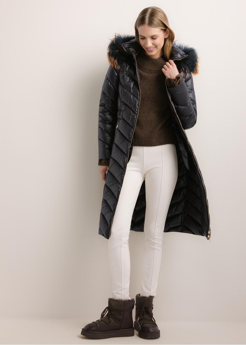Women's jacket with raccoon fur (KURDT-0712-99(Z26)), front view on a model. Full-body shot.