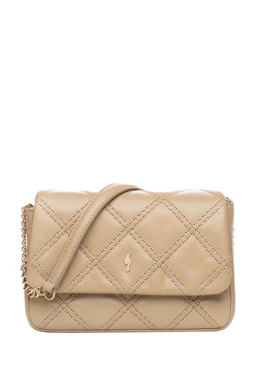 Small beige leather women's handbag TORES-1044-1B(W26), front product view on white background.