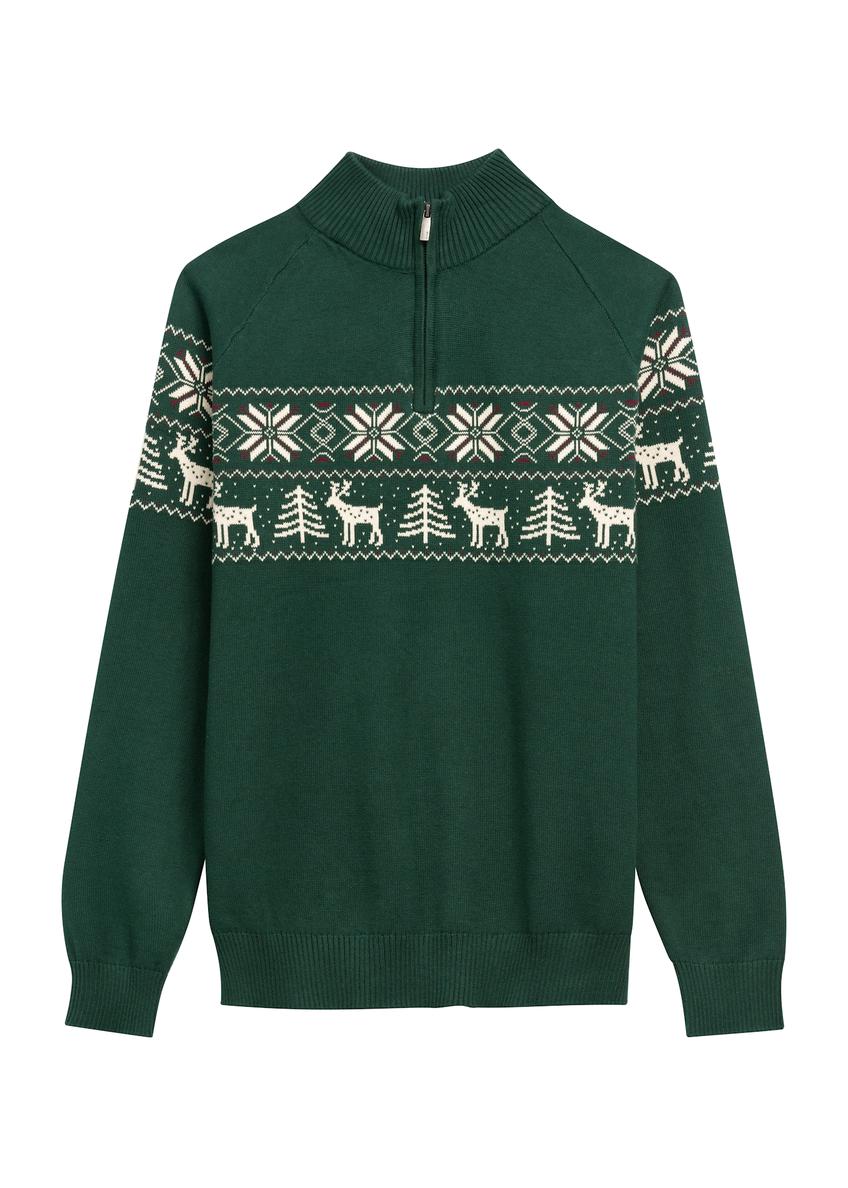 Green men's cotton sweater SWEMT-0178-54(Z25), product view from the front on a white background.