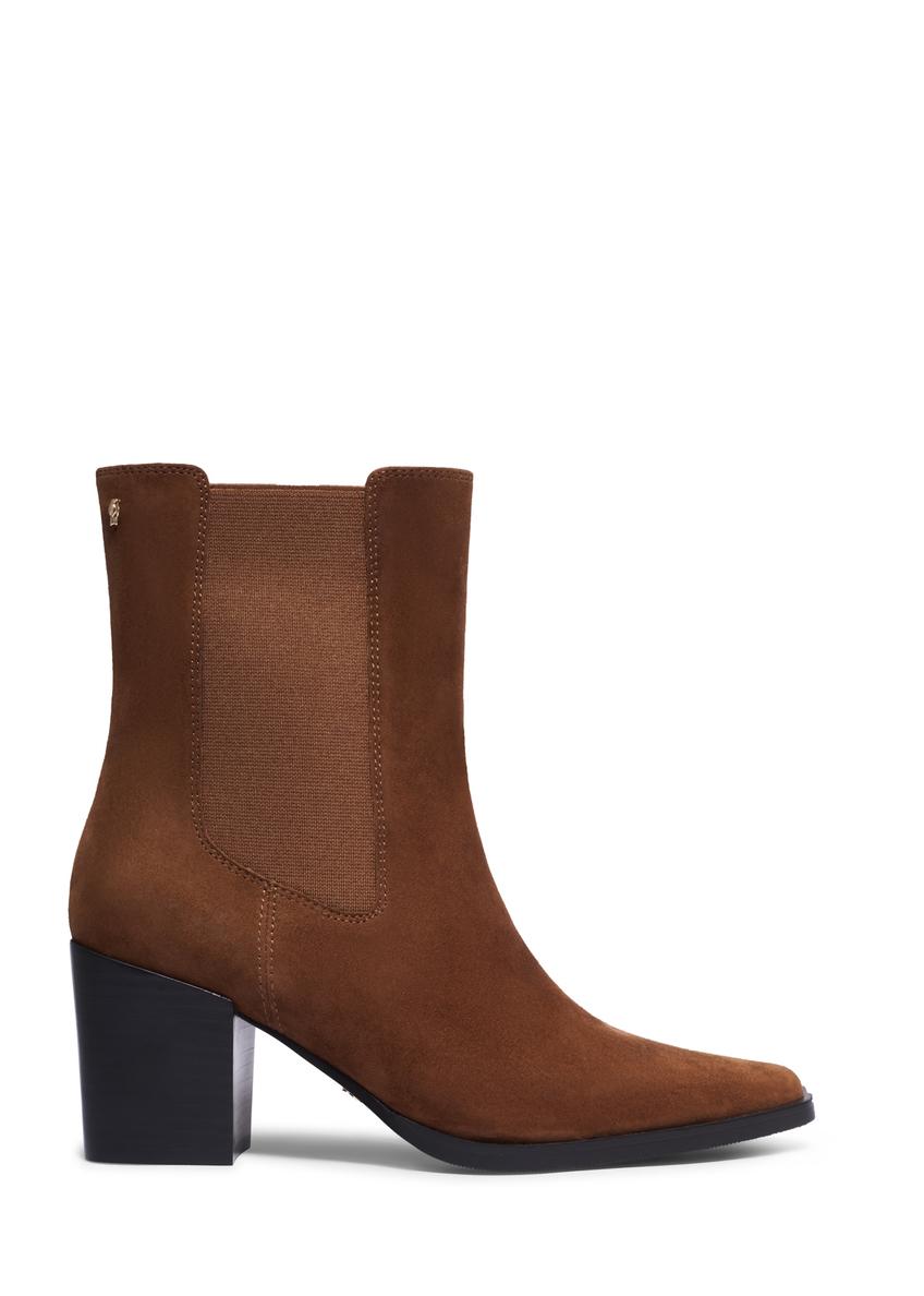 Light brown suede Chelsea boots with a block heel BUTYD-1352-1G(Z26), side view of the product on a white background.