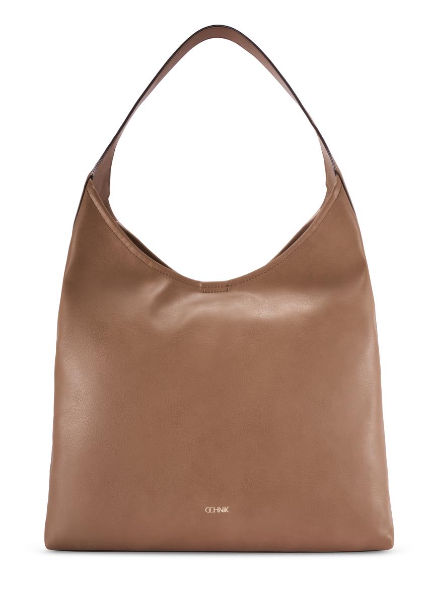Large women's handbag in camel color TOREC-1199-1D(W26), product view from the front on a white background.