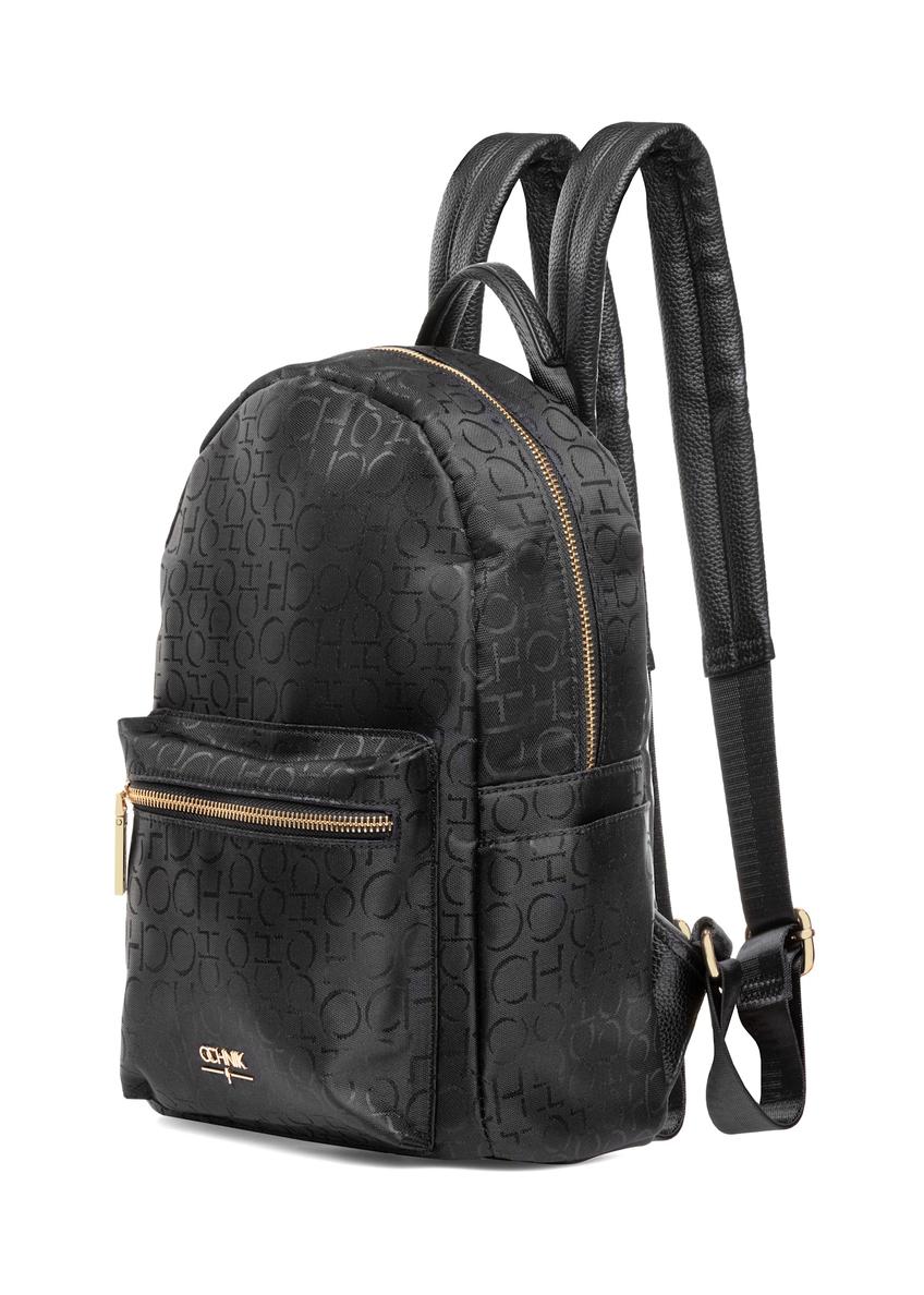 Black women's backpack with monogram TOREN-0280A-99(W25)