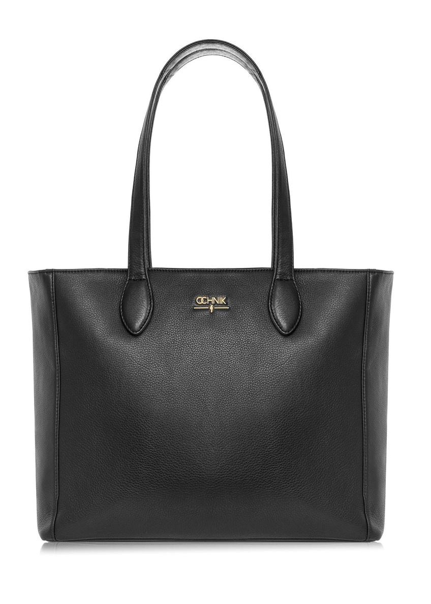 Black leather women's shopper bag TORES-0971F-99(W26) - front product view on white background.