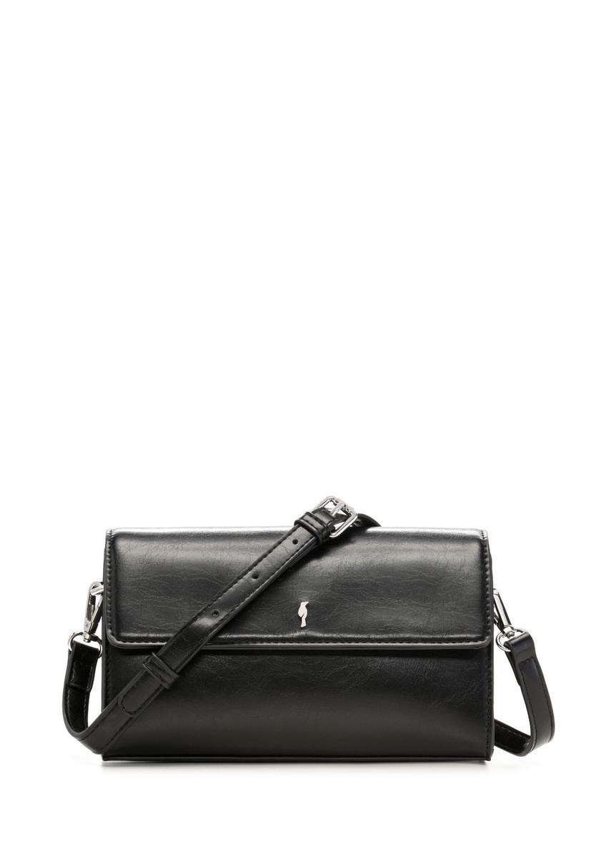 Small black women's handbag made of imitation leather TOREC-1324-99(Z26) - front product view, on a white background.