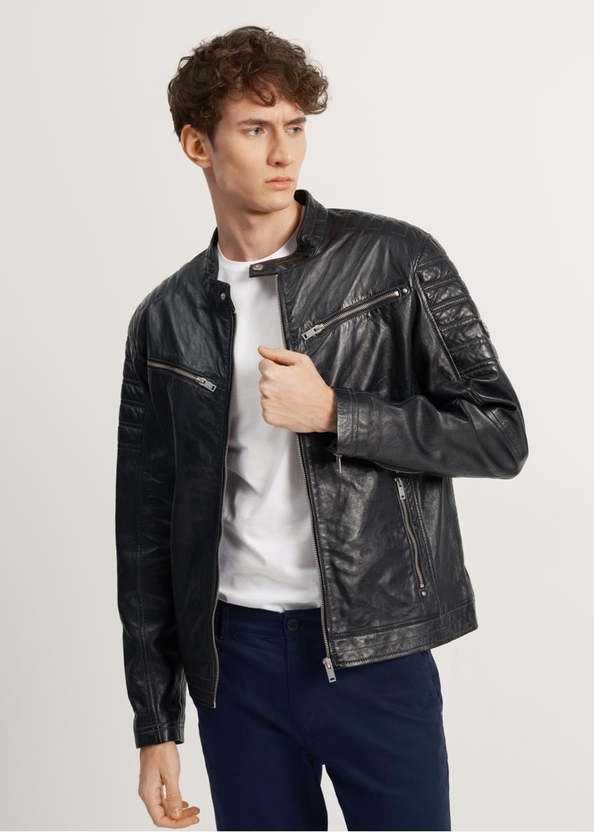 Men's leather jacket with stand-up collar KURMS-0284-1279(W23)-01