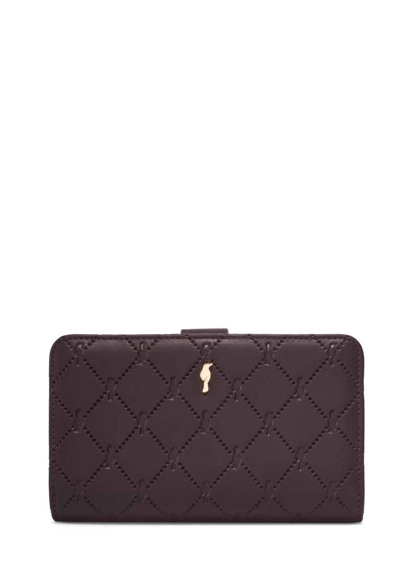 Brown women's wallet with monogram POREC-0391A-1I(Z26), front product view on white background.