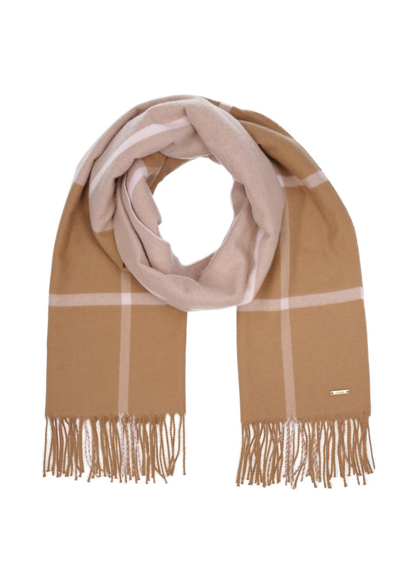 Large women's scarf in camel, model SZADT-0100-1L(Z26), front view on a white background.