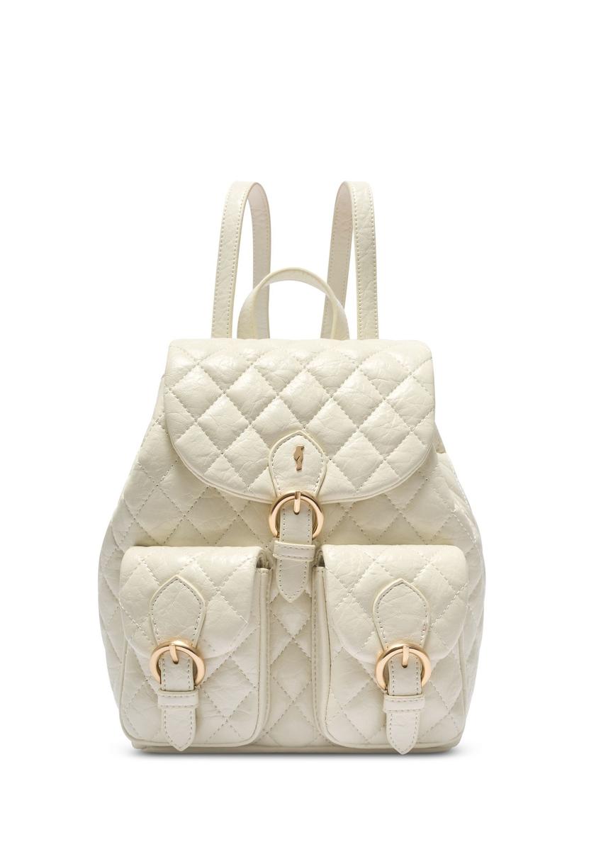 Cream quilted women's backpack TOREC-1195-0A(W26) - front product view, on white background.