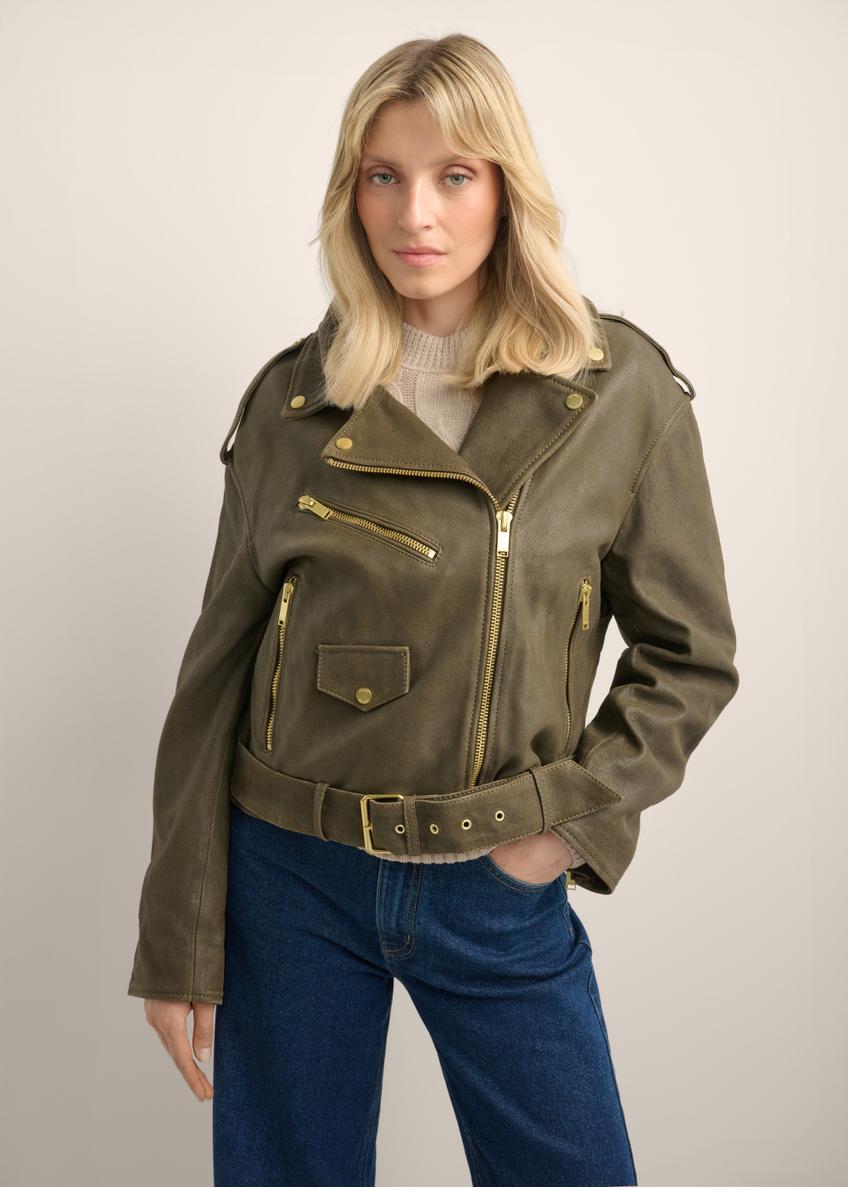 Women's leather jacket khaki KURDS-0650-8D(Z26)