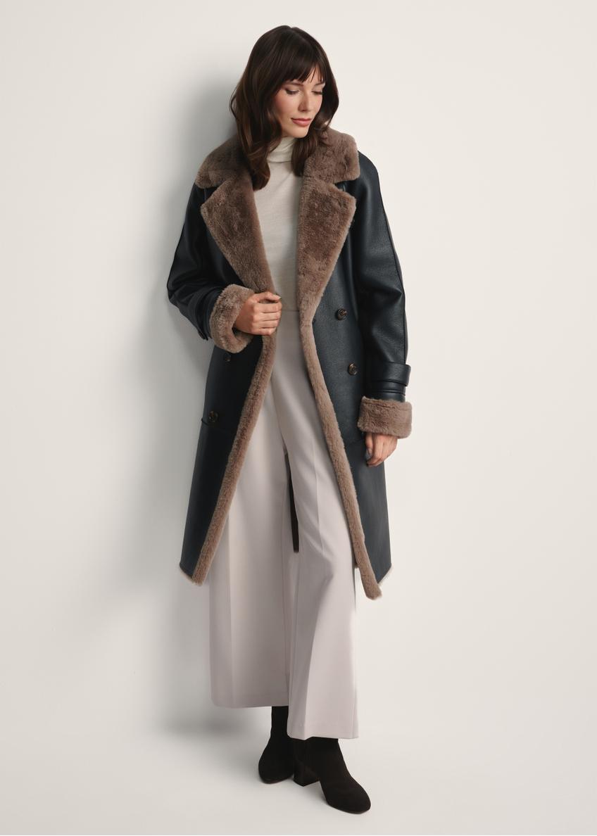 Black long women's sheepskin coat KOZDP-0012-99(Z25)