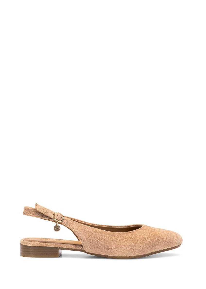 Beige suede ballerinas without heel BUTYD-1051A-81(W25)-09