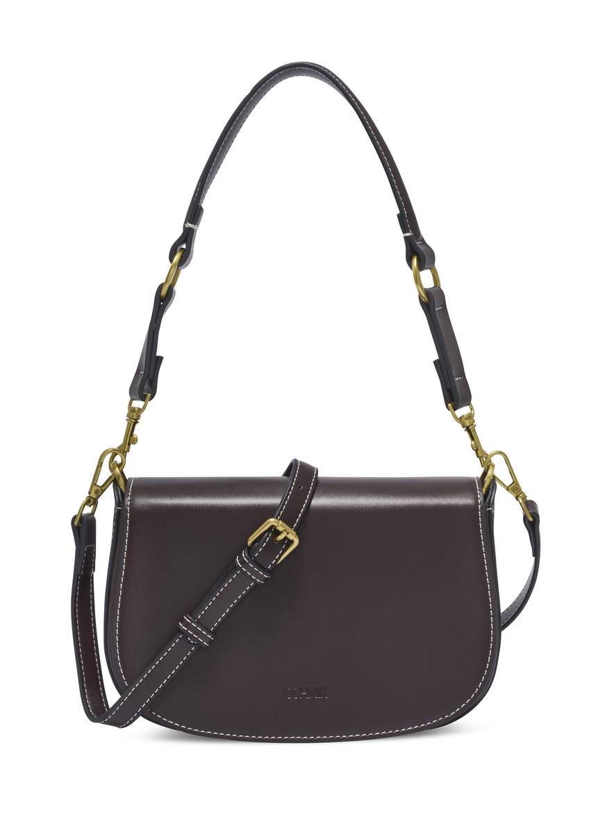 Brown women's handbag with stitching TOREC-1380-1H(Z26), front product view on white background.