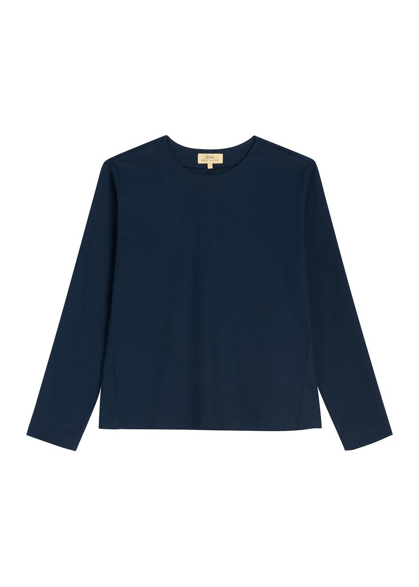 Navy blue cotton women's blouse LSLDT-0060-7E(Z26)