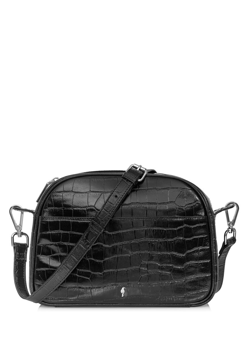 Women's black leather croco shoulder bag TORES-0806C-99(W24)-08