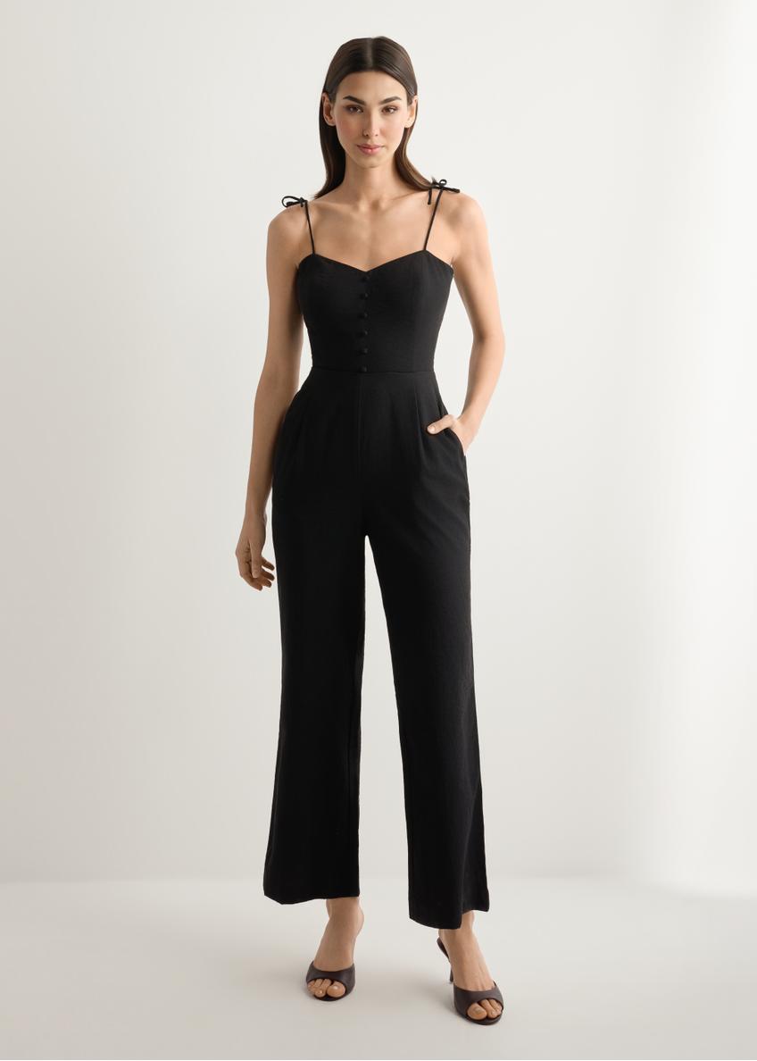 Women's black jumpsuit KOBDT-0011-99(W26), front view of the product on the model. Full body visible.