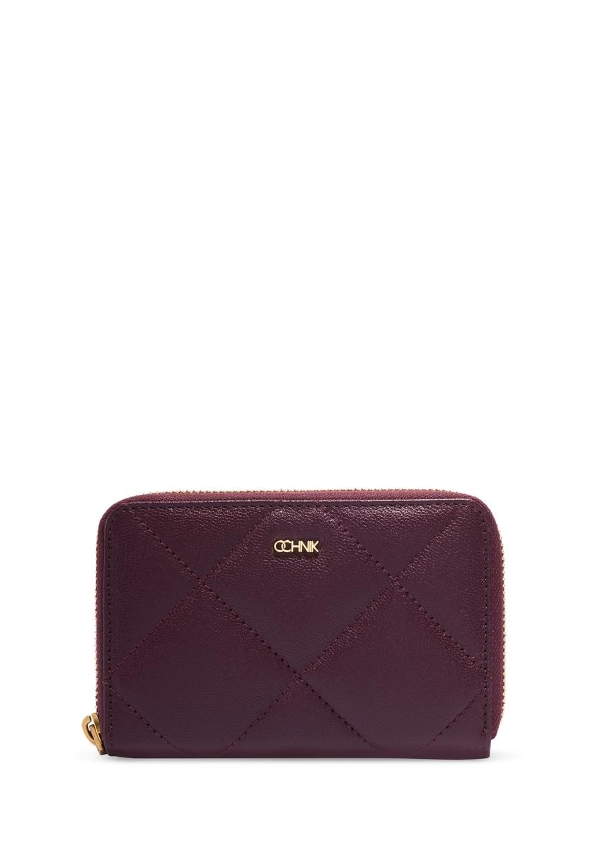 Burgundy leather quilted women's wallet PORES-1008-4D(Z26), front product view on white background.