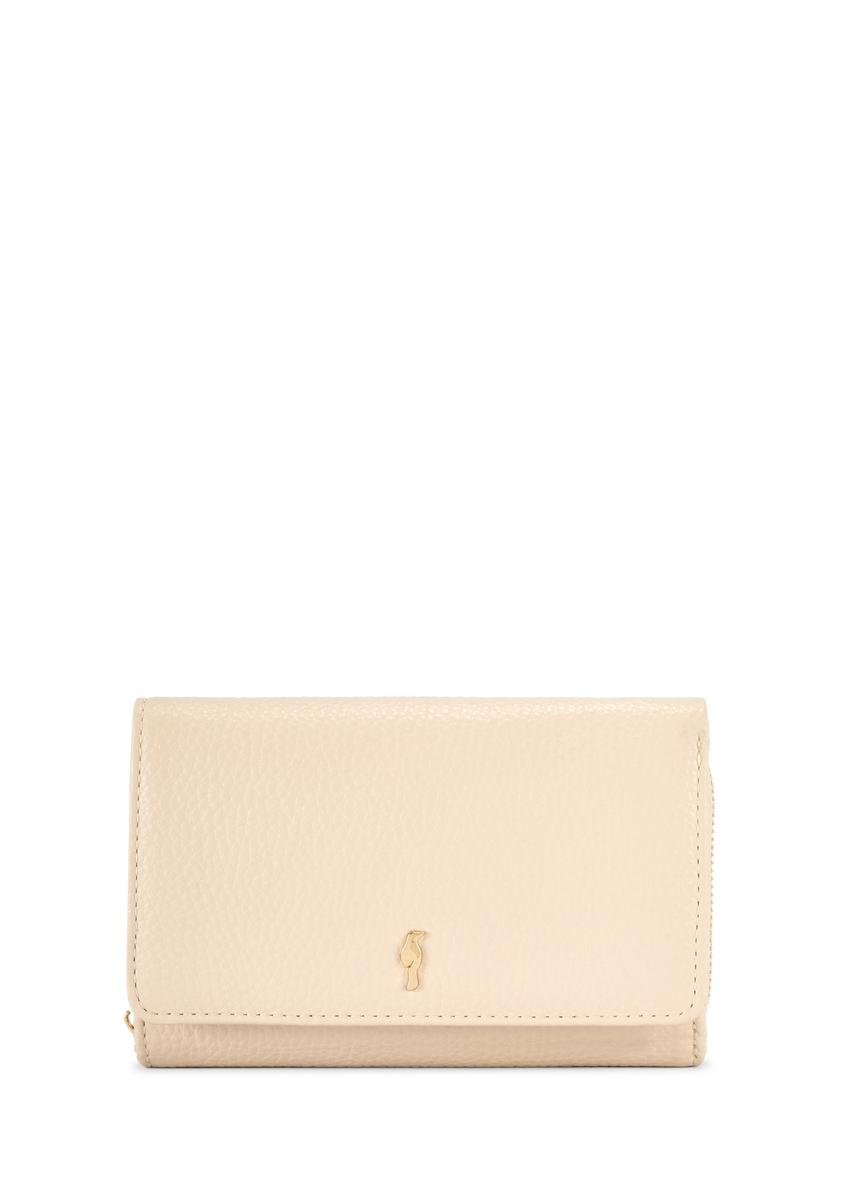 Large cream leather women's wallet PORES-0801R-0B(W26), front product view on white background.