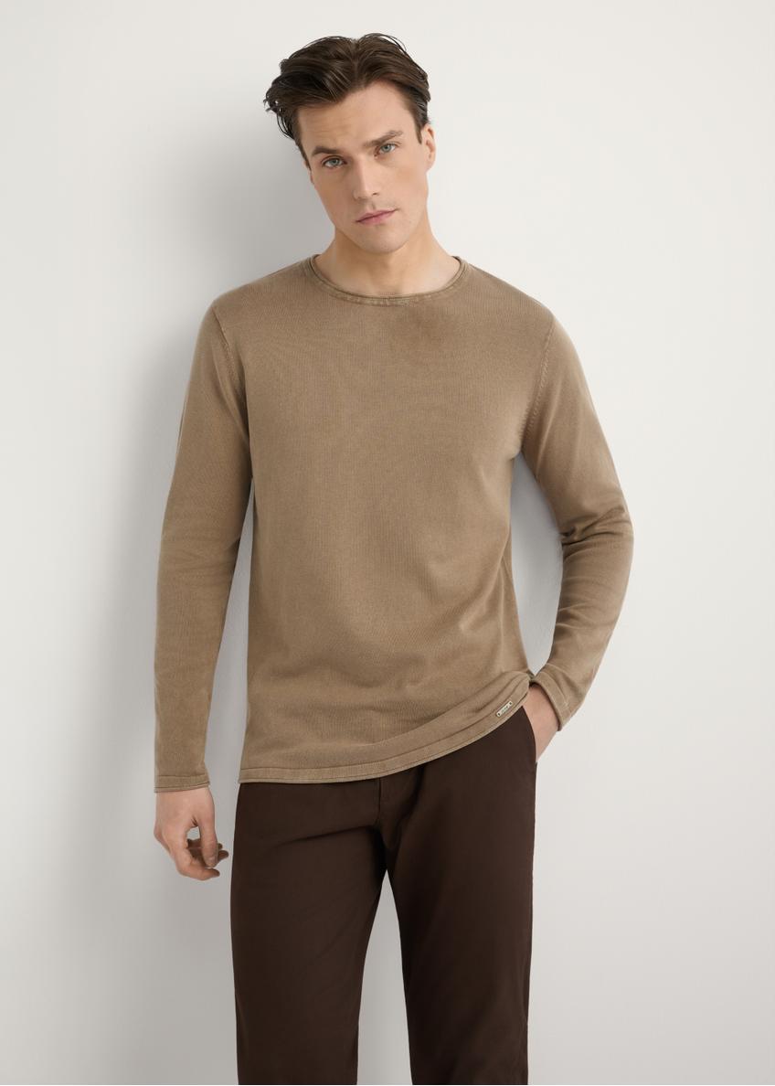 Men's beige cotton sweater SWEMT-0100-1K(W26), front view of the product on the model, half of the silhouette visible.