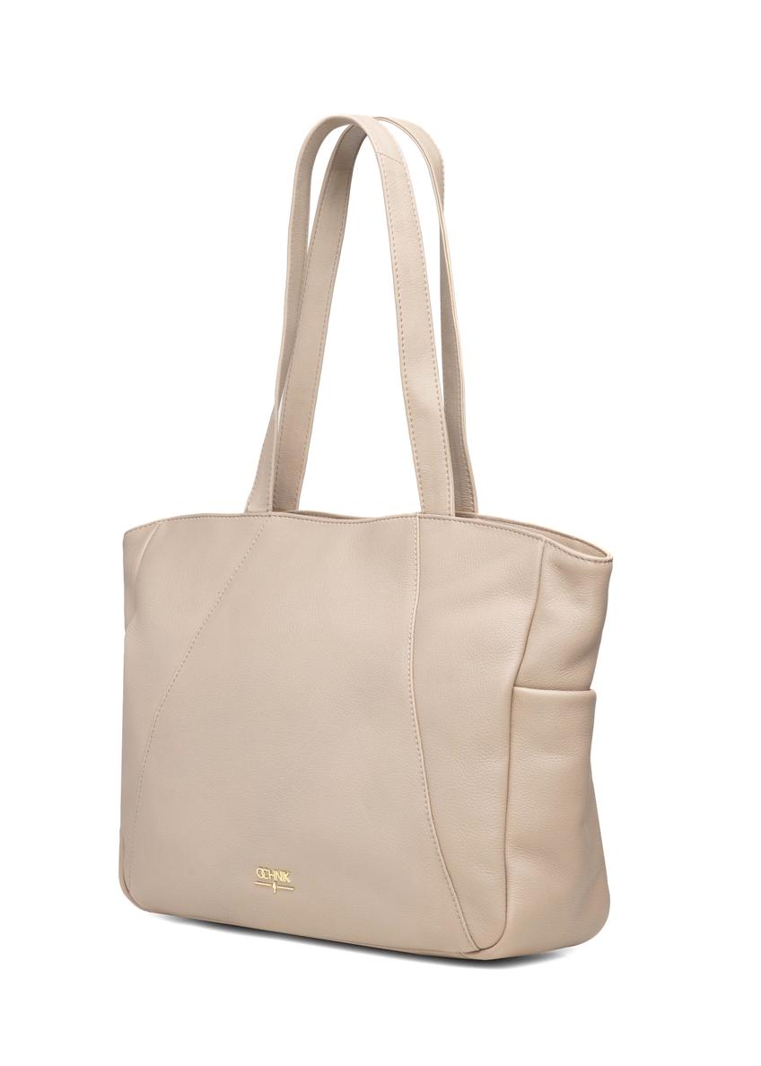 Beige leather women's shopper bag TORES-1255-1A(W26)