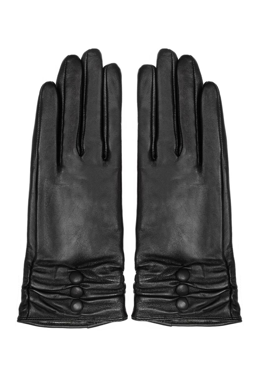 Women's black leather gloves REKDS-0032-99(Z26)
