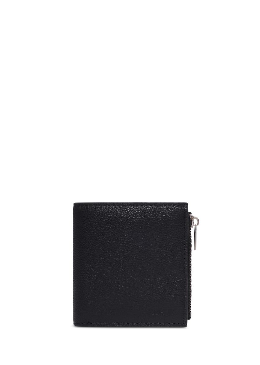 Black small leather men's wallet PORMS-0730-9I(Z26) - front product view, on white background.