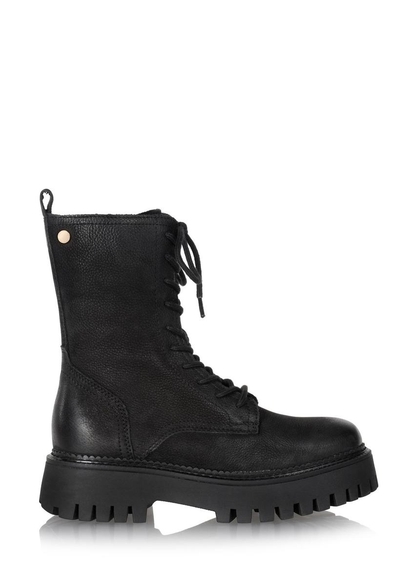 Women's leather ankle boots in combat boot style BUTYD-1004-9I(Z26), side view of the product on a white background.