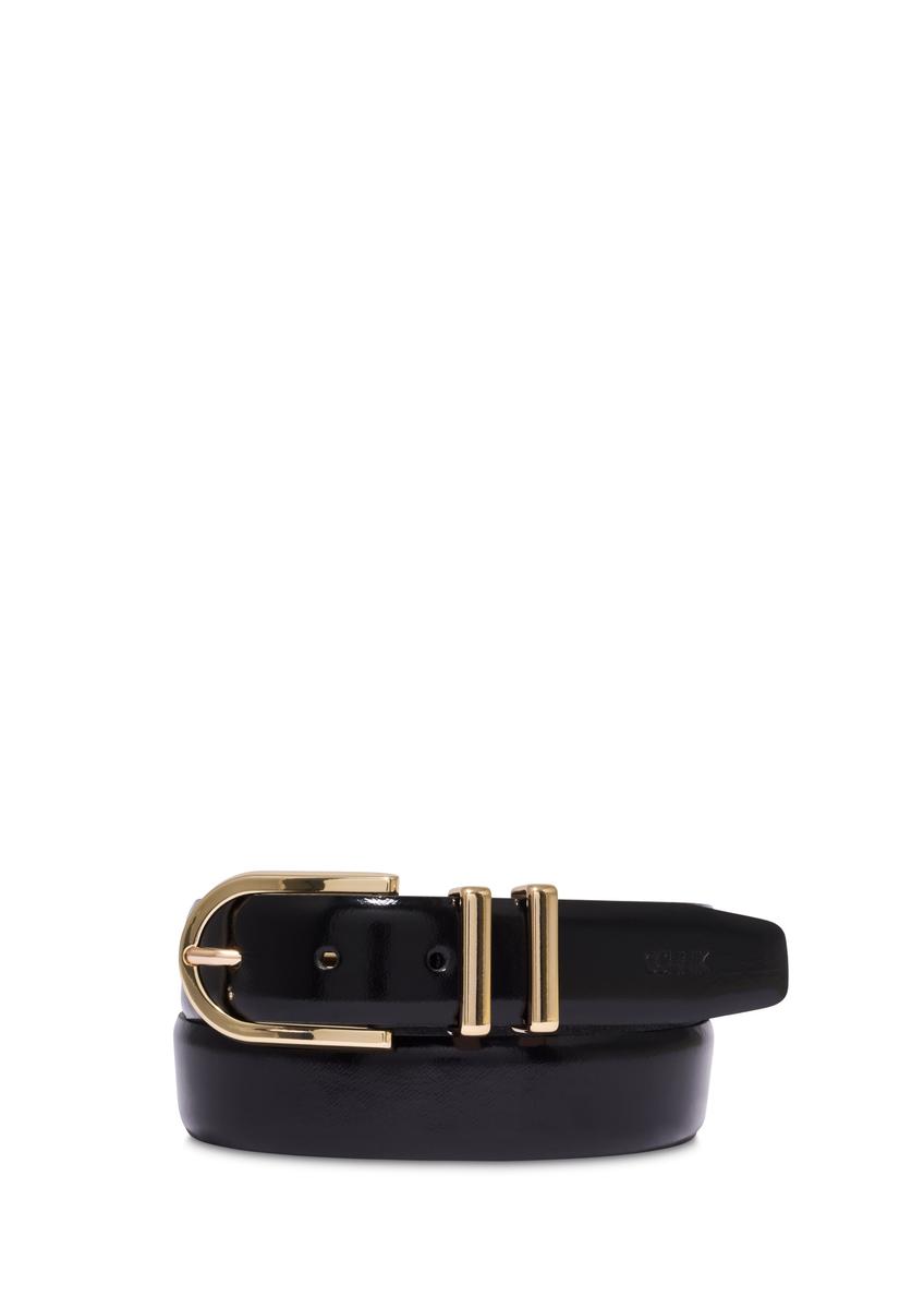 Black leather women's belt PASDS-0159-9F(Z26) - front product view, on white background.