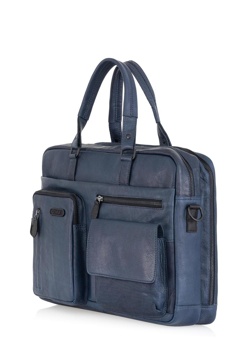 Men's navy blue leather bag TORMS-0047N-69(Z24)