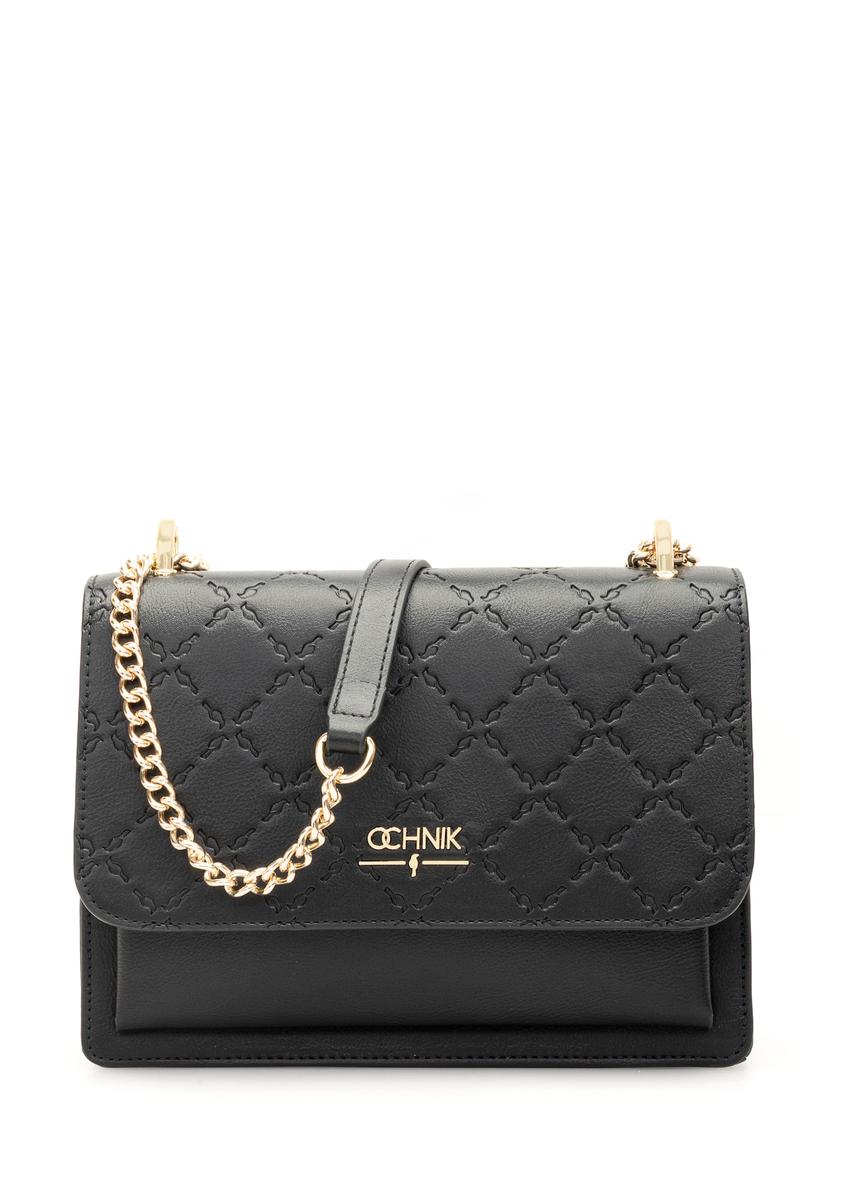 Black women's handbag with monogram TOREC-1155-99(W26), front product view on white background.