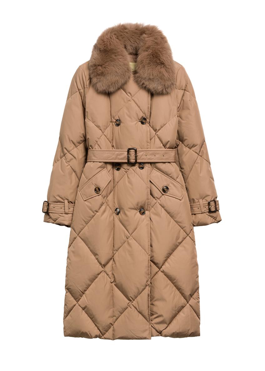 Beige women’s winter jacket KURDT-0707-1D(Z26), front view of the product on a white background.