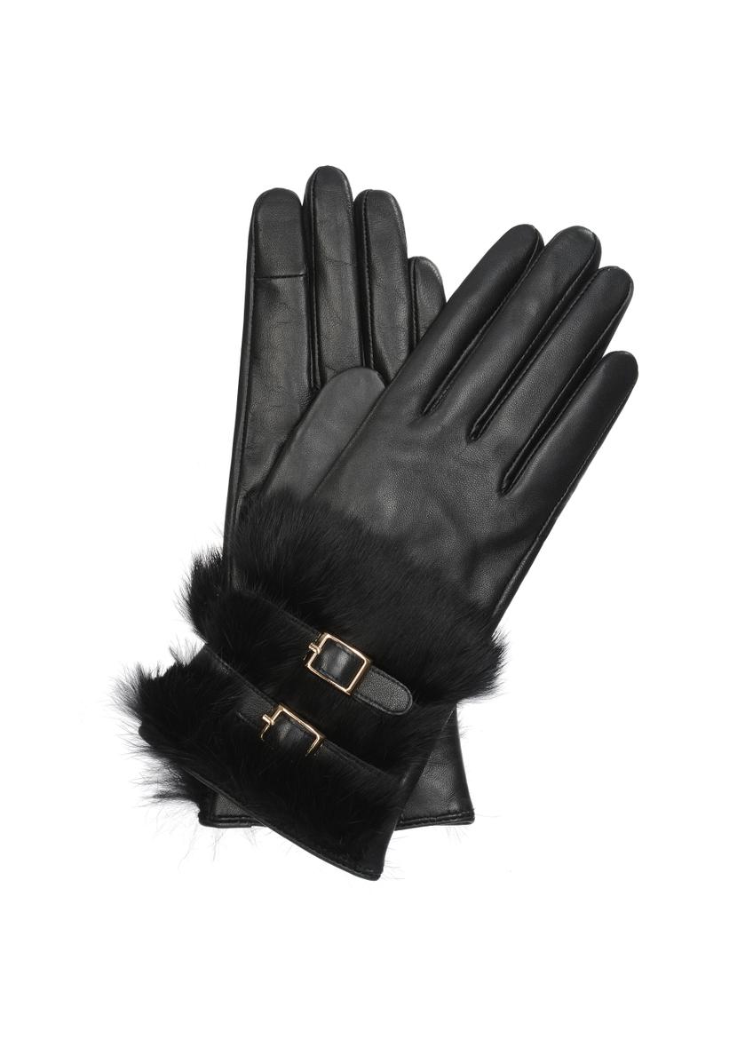 Women's leather gloves with buckles REKDS-0065-99(Z23)-01