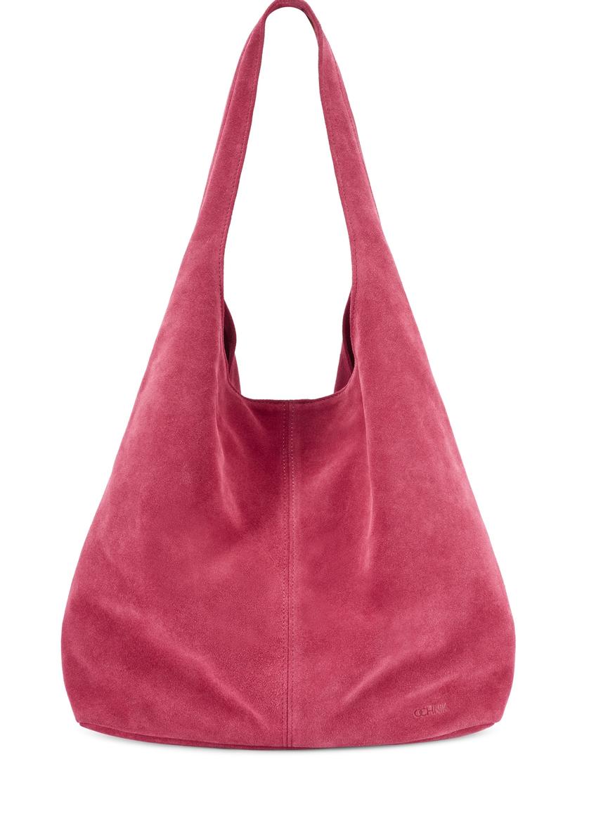 Women's fuchsia suede shopper bag TORES-1177-5E(W26), front product view on white background.