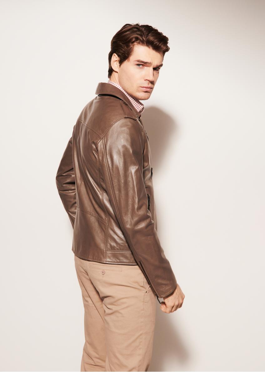 Brown leather biker jacket for men KURMS-0292-1312(W23)