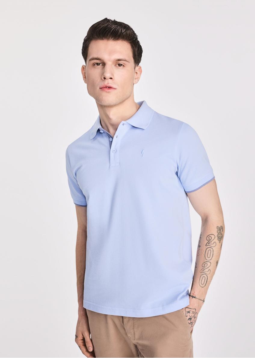 Light blue men's cotton polo shirt POLMT-0045B-62(W25)-01