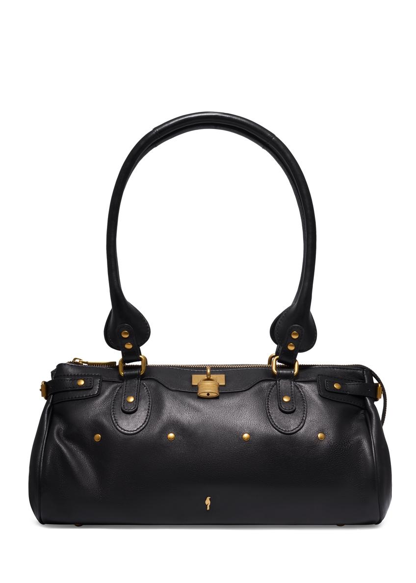 Black leather shoulder bag TORES-1369-99(Z26), front product view on white background.