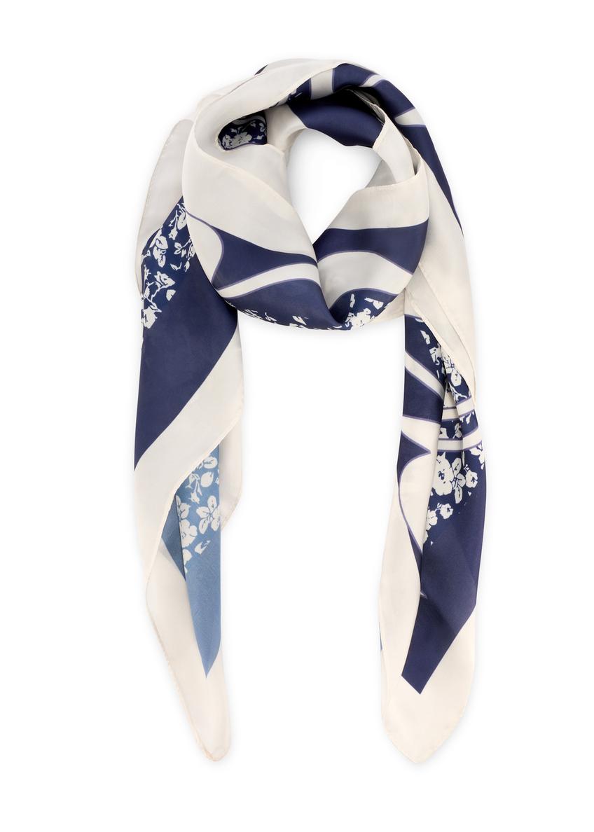 Dark blue floral women's scarf SZADT-0191-7P(W26), front product view on white background.