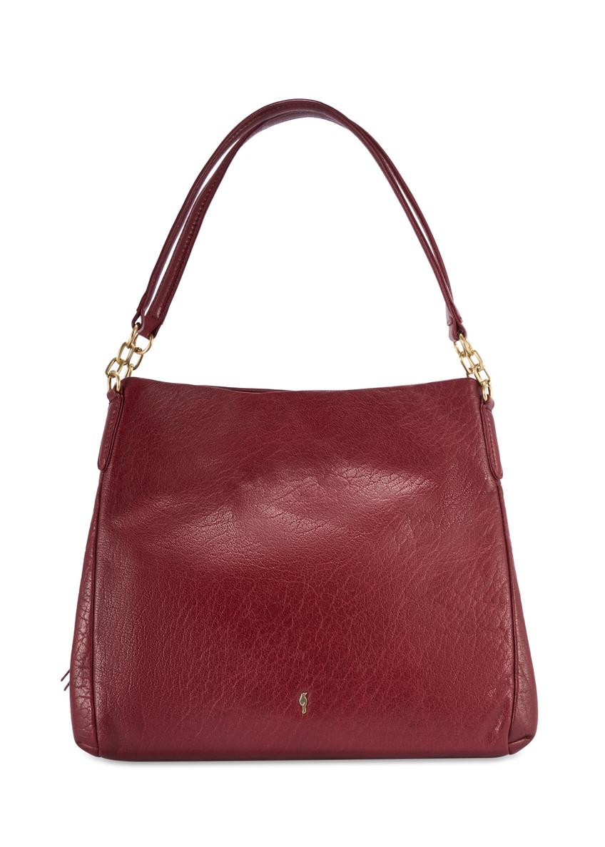 Dark red leather women's shopper bag TORES-0636D-4C(W26) - front product view, on white background.