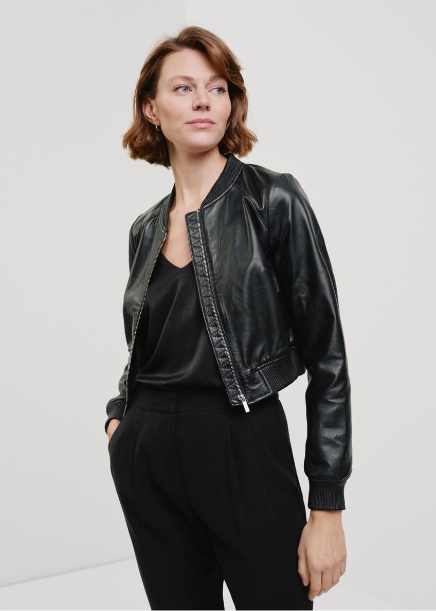 Women's short black leather jacket KURDS-0265-1344(W24)