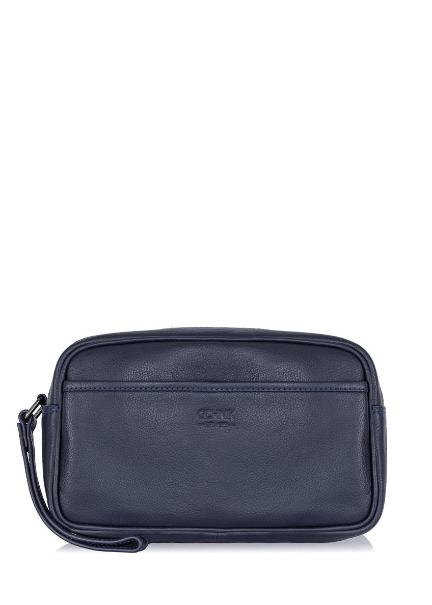 Men's navy blue leather cosmetic bag TORMS-0182A-69(W24)-07