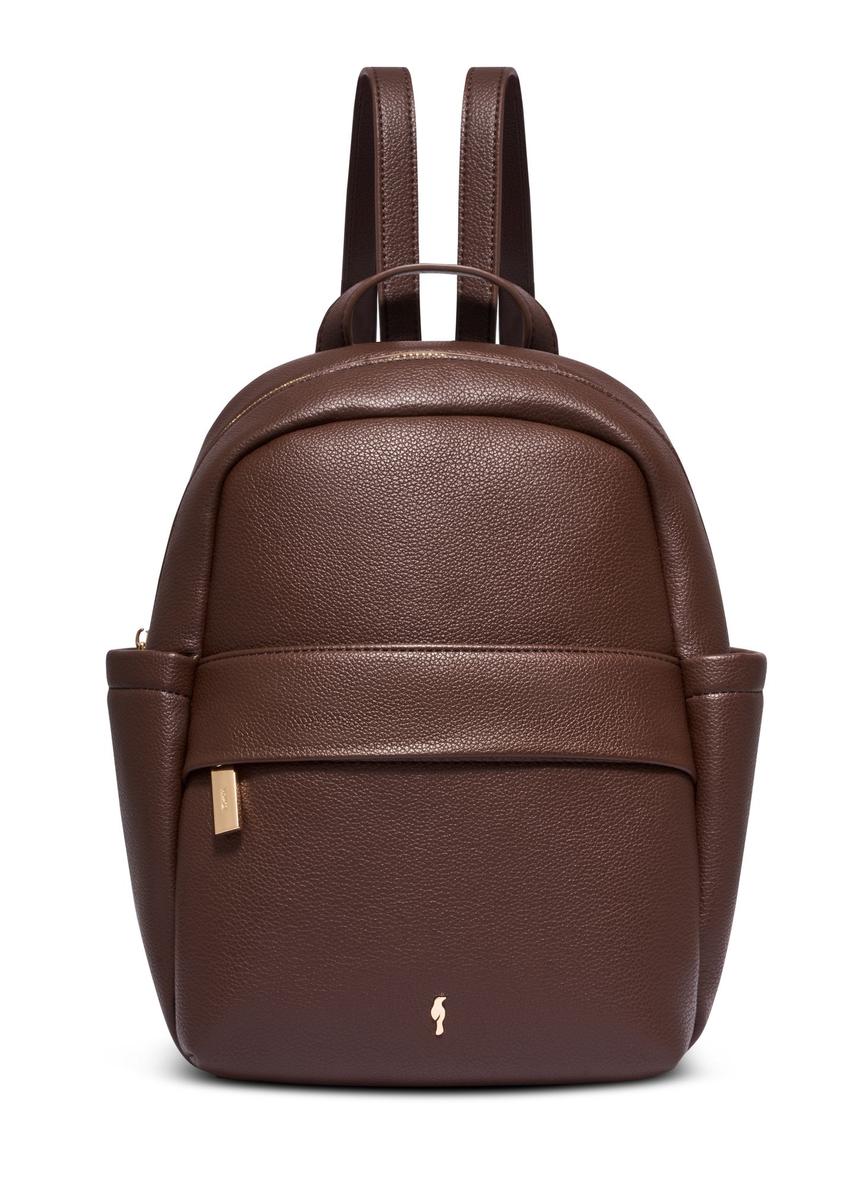Brown women's imitation leather backpack TOREC-1246-1H(Z26) - front product view, on white background.