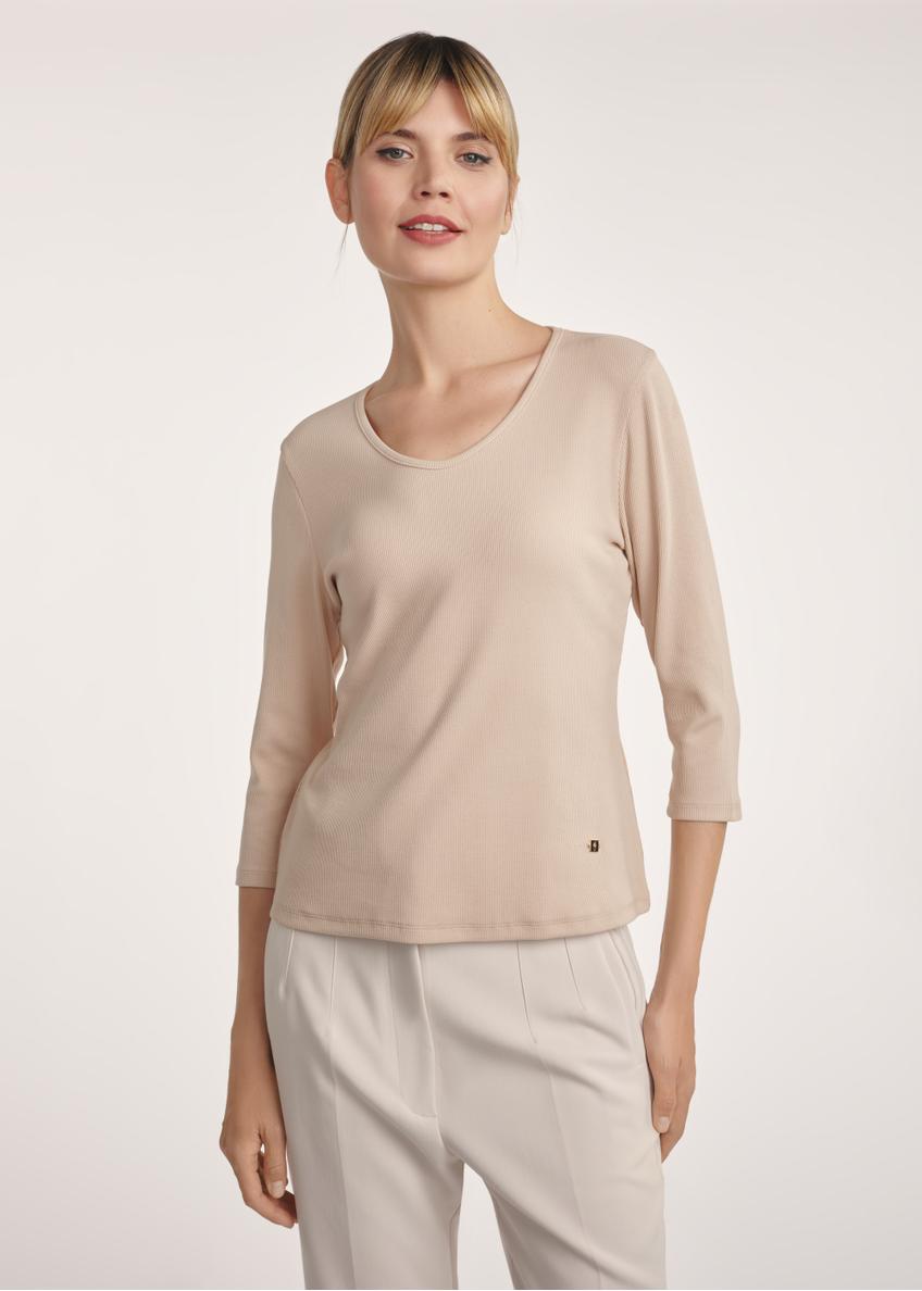 Women's beige V-neck blouse LSLDT-0036-80(Z24)