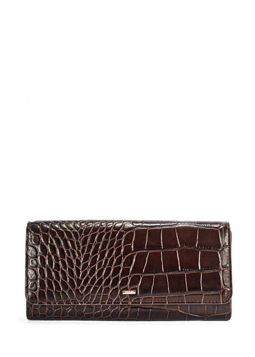 Brown women's croco wallet PORES-0954-89(W25) - front product view on white background.